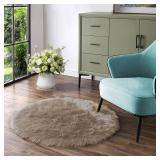3 x 3 ft Round Latepis Circle Rugs for Bedroom 3ft Brown Beige Round Shag Faux Fur Rug Washable Fluffy Rugs for Living Room Small Area Rug Throw Soft Rug Room Decor
