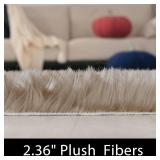 3 x 3 ft Round Latepis Circle Rugs for Bedroom 3ft Brown Beige Round Shag Faux Fur Rug Washable Fluffy Rugs for Living Room Small Area Rug Throw Soft Rug Room Decor