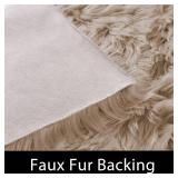 3 x 3 ft Round Latepis Circle Rugs for Bedroom 3ft Brown Beige Round Shag Faux Fur Rug Washable Fluffy Rugs for Living Room Small Area Rug Throw Soft Rug Room Decor