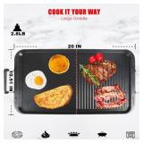 Grill Pans for Stove Tops, 20"x10" Non-Flip Grill & Griddle Pan- Dual Zone, PFOA-Free Aluminum, electric stovetops/Gas/Camping