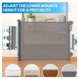 Retractable Safety Baby Gate or Mesh Dog Gate,Durable Portable Mesh Retractable Gate,Easy to Use for Stairs, Doorways,Hallways, Indoor, Outdoor, 33.5" Tall, Extends to 55" Wide Gray