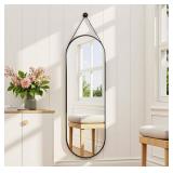 48"L x 16"W 16"x48" Oval Full Length Mirror with Leather Strap Hanging Mirror with Aluminum Frame, Oval Wall-Mounted Mirrors for Living Room Bedroom Entryway D cor, Black