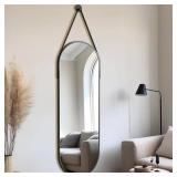 48"L x 16"W 16"x48" Oval Full Length Mirror with Leather Strap Hanging Mirror with Aluminum Frame, Oval Wall-Mounted Mirrors for Living Room Bedroom Entryway D cor, Black