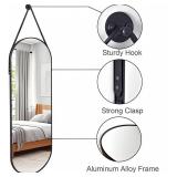 48"L x 16"W 16"x48" Oval Full Length Mirror with Leather Strap Hanging Mirror with Aluminum Frame, Oval Wall-Mounted Mirrors for Living Room Bedroom Entryway D cor, Black