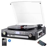 DIGITNOW Bluetooth Record Player with Stereo Speakers, Turntable for Vinyl to MP3 with Cassette Play, AM/FM Radio, Remote Control, USB/SD Encoding, 3.5mm Music Output Jack(Black)