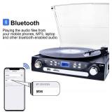 DIGITNOW Bluetooth Record Player with Stereo Speakers, Turntable for Vinyl to MP3 with Cassette Play, AM/FM Radio, Remote Control, USB/SD Encoding, 3.5mm Music Output Jack(Black)
