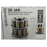 20 Jar Revolving Spice rack With Integrated Tool Caddy