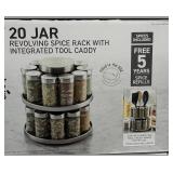 20 Jar Revolving Spice rack With Integrated Tool Caddy