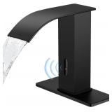 Automatic Motion Sensor Faucet with Waterfall Spout,Stainless Steel Sink Faucet with Hole Cover Plate (Regular, Black)