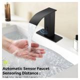 Automatic Motion Sensor Faucet with Waterfall Spout,Stainless Steel Sink Faucet with Hole Cover Plate (Regular, Black)
