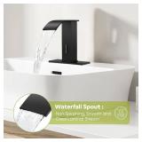 Automatic Motion Sensor Faucet with Waterfall Spout,Stainless Steel Sink Faucet with Hole Cover Plate (Regular, Black)