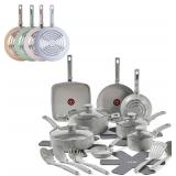 Retails for $150! T-Fal Refresh Ceramic Pots and Pans Set, 20-Piece Nonstick Cookware Set, Stockpot, Griddle, Frying Pans, Utensils, Moon Grey