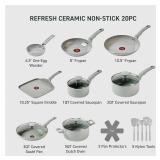 Retails for $150! T-Fal Refresh Ceramic Pots and Pans Set, 20-Piece Nonstick Cookware Set, Stockpot, Griddle, Frying Pans, Utensils, Moon Grey