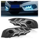 Daytime Running Light Assembly for Honda Civic 2016 2017, 3 Color DRL Driving Fog Lamp Waterproof Bright Amber Turn Signal Light Assembly Kit,1 Pair