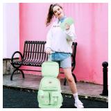 Rolling Backpack for Women, 21 inch Roller Wheels Backpacks with Lunch Bag, Water Resistant Wheeled Bookbag for Teens Girls Travel Elementary - Green
