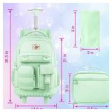 Rolling Backpack for Women, 21 inch Roller Wheels Backpacks with Lunch Bag, Water Resistant Wheeled Bookbag for Teens Girls Travel Elementary - Green