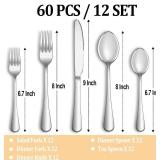 60 Piece Silverware Set Service for 12,Premium Stainless Steel Flatware Set,Mirror Polished Cutlery Utensil Sets,Durable Home Kitchen Eating Tableware Sets,Include Fork Knife Spoon,Dishwasher Safe