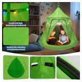 Retails for $132! X-Shaped Swing Set, Swing Stand Frame with Tent Swing Chair/Sensory Swing, Hammock Chair with Stand for Kids and Adults, 330 lbs Capacity, w/Rainbow Lights String (Green)