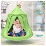 Retails for $132! X-Shaped Swing Set, Swing Stand Frame with Tent Swing Chair/Sensory Swing, Hammock Chair with Stand for Kids and Adults, 330 lbs Capacity, w/Rainbow Lights String (Green)