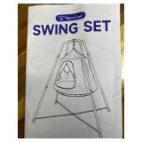 Retails for $132! X-Shaped Swing Set, Swing Stand Frame with Tent Swing Chair/Sensory Swing, Hammock Chair with Stand for Kids and Adults, 330 lbs Capacity, w/Rainbow Lights String (Green)
