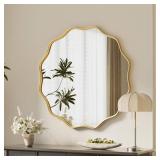 VooBang Gold Scalloped Circle Mirror, 20" Wavy Edge Round Wall Mirror with Tempered Glass Textured Circular Metal Deep Frame, Hanging Leaning for Bathroom, Hallway, Entryway, Livng Room
