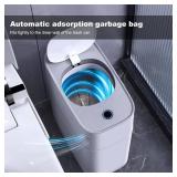 JOYBOS Bathroom Trash Can with Lid, 3.8 Gallon Slim Garbage Can, Small Plastic Trash Bin, Narrow Motion Sensor Trash Can for Bedroom, Rv, Office White