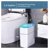 JOYBOS Bathroom Trash Can with Lid, 3.8 Gallon Slim Garbage Can, Small Plastic Trash Bin, Narrow Motion Sensor Trash Can for Bedroom, Rv, Office White