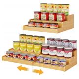 Expandable Bamboo Can Rack Organizer for Pantry, 3-Tier Adjustable Can Storage Holder, Soda Organizer Holds Up to 24 Cans, Canned goods Storage Display for Pantry, Cabinet, Countertop (patent pending)