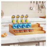 Expandable Bamboo Can Rack Organizer for Pantry, 3-Tier Adjustable Can Storage Holder, Soda Organizer Holds Up to 24 Cans, Canned goods Storage Display for Pantry, Cabinet, Countertop (patent pending)