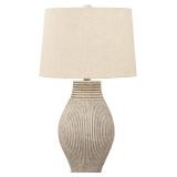 Signature Design by Ashley Layal Casual 29" Textured Paper Composite Carved Base Single Table Lamp, Beige