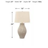 Signature Design by Ashley Layal Casual 29" Textured Paper Composite Carved Base Single Table Lamp, Beige