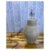Signature Design by Ashley Layal Casual 29" Textured Paper Composite Carved Base Single Table Lamp, Beige