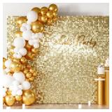 COKAOBE Light Gold Shimmer Wall Backdrop, 36 Pcs Square Sequin Shimmer Backdrop Panel, Photo Backdrops for Birthday, Anniversary, Wedding, Graduation & Bachelorette Party Decoration