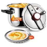 Retails for $120! Pressure Cooker 12 QT, Stainess Steel Pressure Canner 12 Quart, Explosion-Proof Cookware, Rotating Lock/Unlock Lid, One-handed lid opening, Thickened Silicone Ring And Anti-scald Han