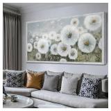Ardemy Dandelions Large Wall Art Flowers Canvas Art Wall Decor Living Room Painting Picture Textured Bedroom Home Office, Wood Grain Framed 40"x20"