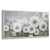 Ardemy Dandelions Large Wall Art Flowers Canvas Art Wall Decor Living Room Painting Picture Textured Bedroom Home Office, Wood Grain Framed 40"x20"