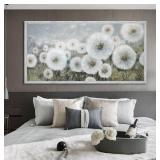 Ardemy Dandelions Large Wall Art Flowers Canvas Art Wall Decor Living Room Painting Picture Textured Bedroom Home Office, Wood Grain Framed 40"x20"