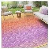 Lahome Waterproof Outdoor Rug 8x10, Reversible Outdoor Plastic Straw Rug for Patios, Outside RV Mat Carpet for Deck Porch Backyard Balcony Picnic Trailer (Orange/Purple, 6