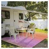Lahome Waterproof Outdoor Rug 8x10, Reversible Outdoor Plastic Straw Rug for Patios, Outside RV Mat Carpet for Deck Porch Backyard Balcony Picnic Trailer (Orange/Purple, 6