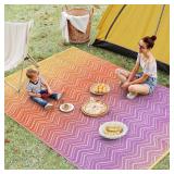 Lahome Waterproof Outdoor Rug 8x10, Reversible Outdoor Plastic Straw Rug for Patios, Outside RV Mat Carpet for Deck Porch Backyard Balcony Picnic Trailer (Orange/Purple, 6