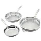 Cuisinart Tri-Ply Clad Stainless Steel 3-Piece Skillet Set, with Heat Surround