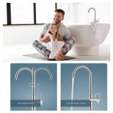 Aolemi Freestanding Bathtub Faucet Polish Chrome Bathroom Floor Mount Standing Tub Filler Single Lever Brass Mixer Tap Single Handle Tub Spout Only Without Handheld Spray