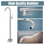 Aolemi Freestanding Bathtub Faucet Polish Chrome Bathroom Floor Mount Standing Tub Filler Single Lever Brass Mixer Tap Single Handle Tub Spout Only Without Handheld Spray