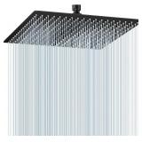 16 inch Matte Black Large Rain Shower Head - All Metal 304 Stainless Steel, Full Body Rainfall Shower with 324 Silicone Nozzles - Waterfall Bathroom Square Showerheads, Ceiling Mounted