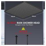 16 inch Matte Black Large Rain Shower Head - All Metal 304 Stainless Steel, Full Body Rainfall Shower with 324 Silicone Nozzles - Waterfall Bathroom Square Showerheads, Ceiling Mounted