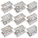 Junkin 18 Pcs Velvet Jewelry Tray Stackable Jewelry Drawer Organizer Jewellery Box Divided Display Tray for Earring Bangle(Gray)