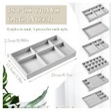Junkin 18 Pcs Velvet Jewelry Tray Stackable Jewelry Drawer Organizer Jewellery Box Divided Display Tray for Earring Bangle(Gray)