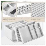 Junkin 18 Pcs Velvet Jewelry Tray Stackable Jewelry Drawer Organizer Jewellery Box Divided Display Tray for Earring Bangle(Gray)