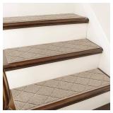 COSY HOMEER Edging Stair Treads Non-Slip Carpet Mat 28inX9in Indoor Stair Runners for Wooden Steps, Edging Stair Rugs for Kids and Dogs, 100% Polyester TPE Backing (15pc, Beige)