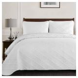 Yiran Quilt Queen Size Bedding Set White Bedspreads Embossed Diamond Pattern 3 Piece Soft Microfiber Coverlet for All Season with 2 Pillow Shams (Full Queen, 96x90 Inch)